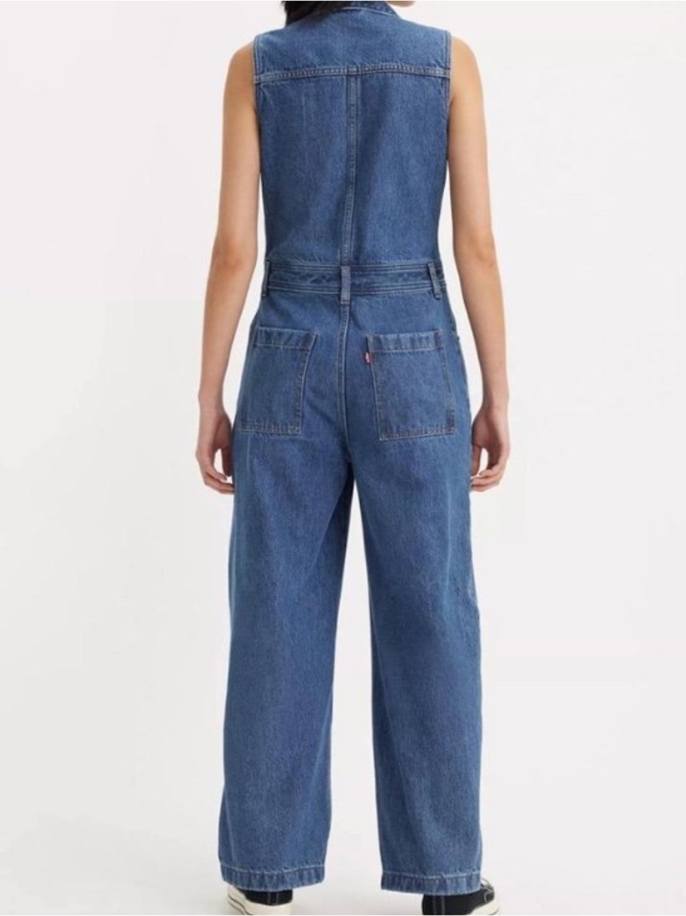NEW Levi’s Blue Denim Jumpsuit Small Sleeveless Cotton Pockets Relaxed Casual - Picture 8 of 16